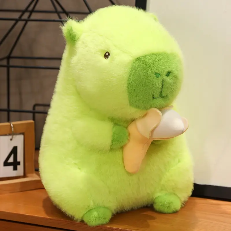 Fluffy Green Capybara Plush Doll Kawaii Capybara Holding Banana Stuffed Toy Simulation Stuffed Animals Birthday Gift Home Decor