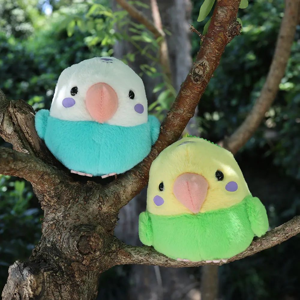 Small Round Blue Budgie Toucan Plush Toys Soft Real Life Yellow Cockatiel Budgerigar Bird Stuffed Animal Toy Gifts