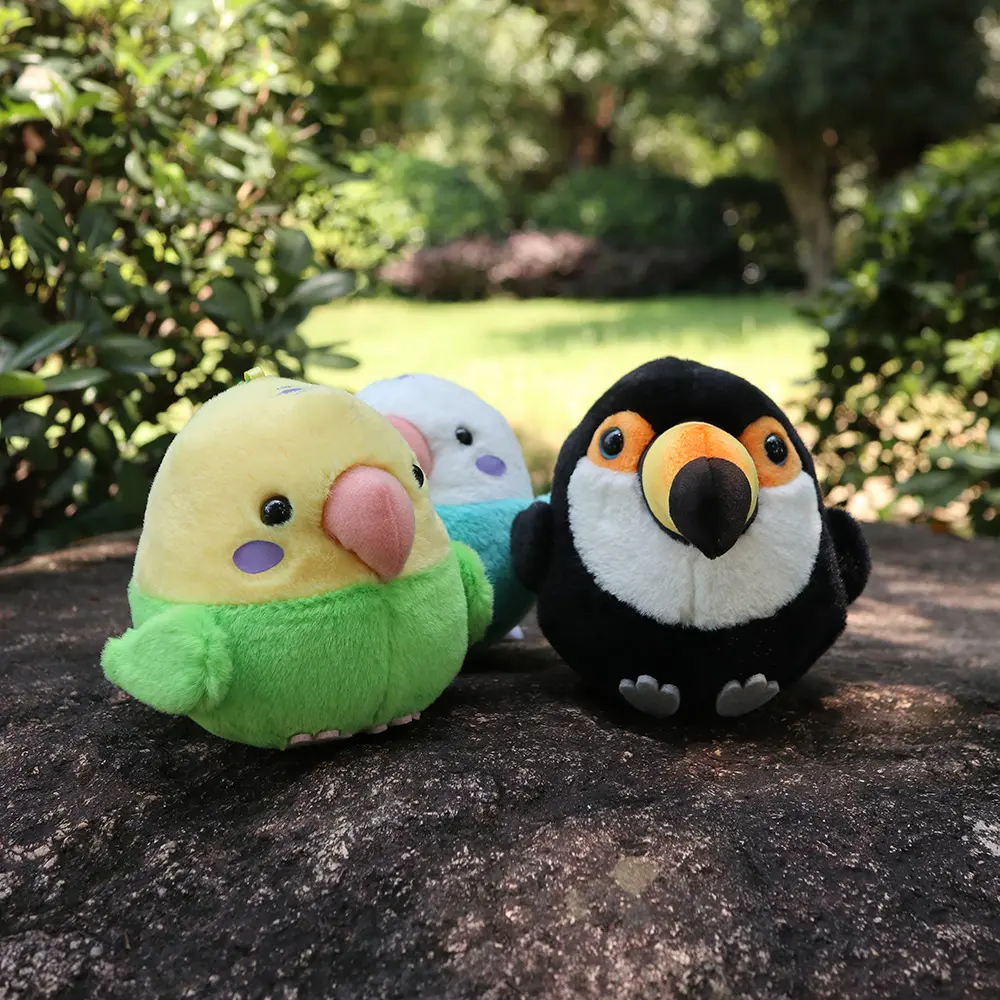 Small Round Blue Budgie Toucan Plush Toys Soft Real Life Yellow Cockatiel Budgerigar Bird Stuffed Animal Toy Gifts