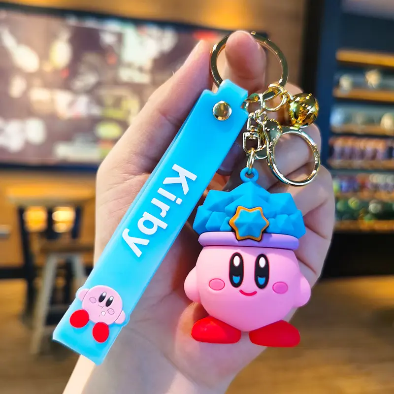 Wholesale Kawaii Kirby Keychain Star Kabi Keyring Doll Anime Figure Backpack Pendant Car Key Ring Accessories Key Chain Toy Kids