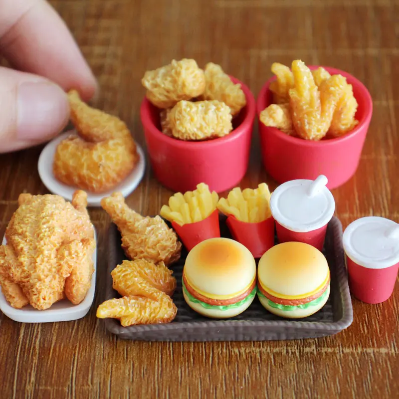 Cute 1/12 Scale Miniature Dollhouse Fried Chicken Bucket Hamburger Mini Food for Blyth OB11 Doll Accessorie Toy