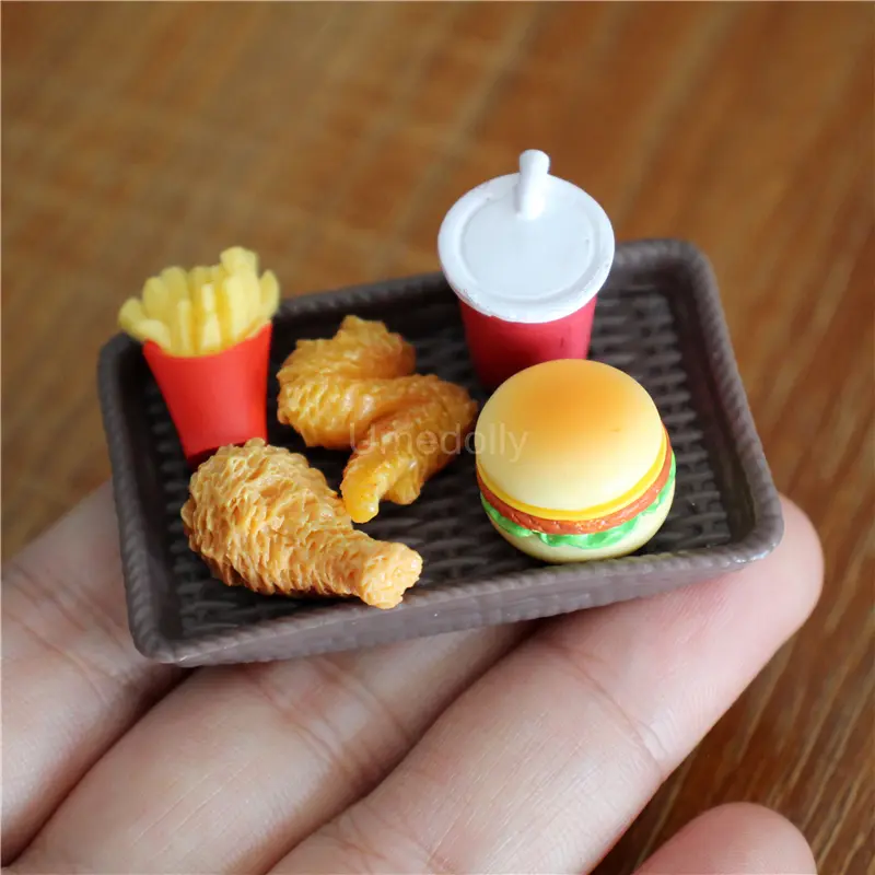 Cute 1/12 Scale Miniature Dollhouse Fried Chicken Bucket Hamburger Mini Food for Blyth OB11 Doll Accessorie Toy