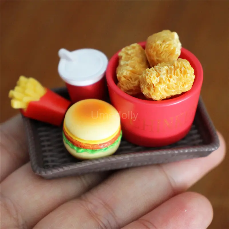 Cute 1/12 Scale Miniature Dollhouse Fried Chicken Bucket Hamburger Mini Food for Blyth OB11 Doll Accessorie Toy