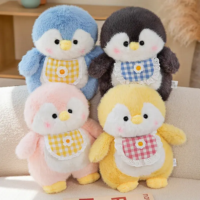 Fluffy Grey Penguin Plushie Stuffed Cuddly Animals Blue Pink Baby Penguins Polar Sea Dolls Peluche Plush Toys for Kids Birthday