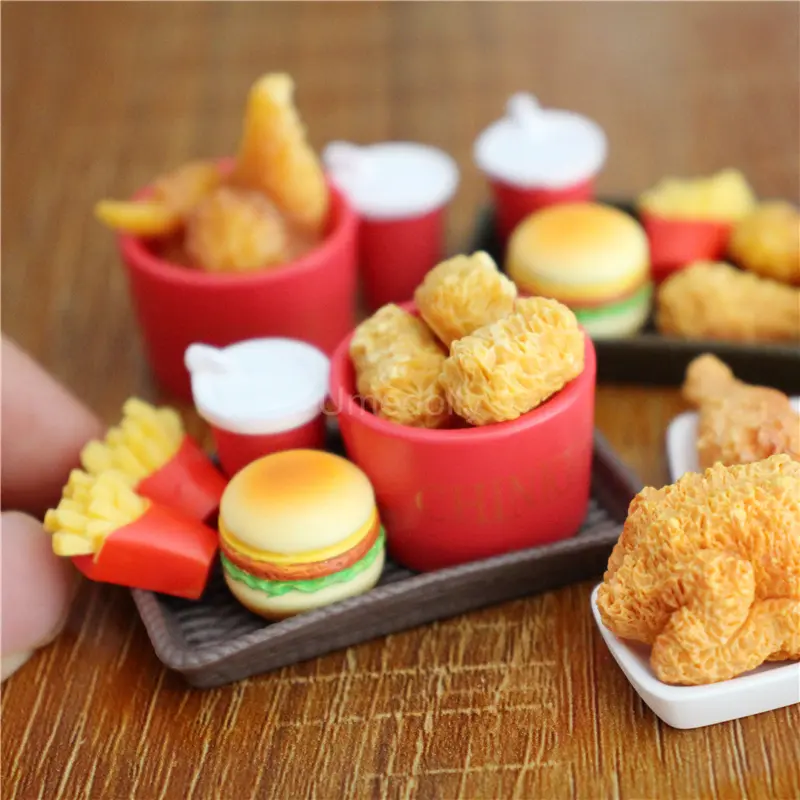 Cute 1/12 Scale Miniature Dollhouse Fried Chicken Bucket Hamburger Mini Food for Blyth OB11 Doll Accessorie Toy