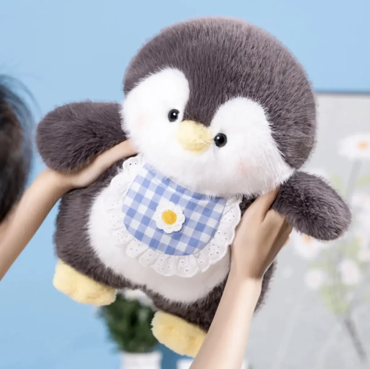 Fluffy Grey Penguin Plushie Stuffed Cuddly Animals Blue Pink Baby Penguins Polar Sea Dolls Peluche Plush Toys for Kids Birthday