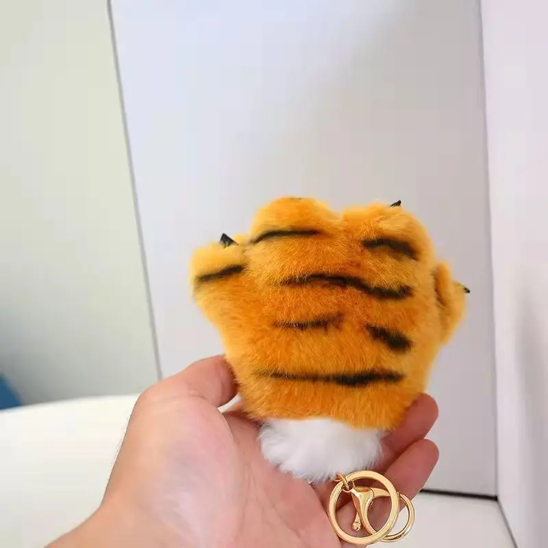 12cm Kawaii Simulation Tiger Paw Plush Toy Animal Pendant Leopard Keychain School Bag Ornament Christmas Newyear Gifts