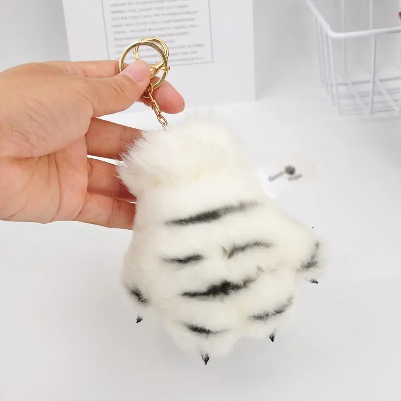 12cm Kawaii Simulation Tiger Paw Plush Toy Animal Pendant Leopard Keychain School Bag Ornament Christmas Newyear Gifts