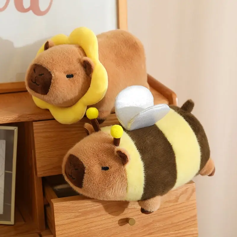 Kawaii Creative Capybara Plush Doll Lying Bee Flower Bread Lion Turned Capybara Plush Toy Pillow Birthday Gift For Boys Girls