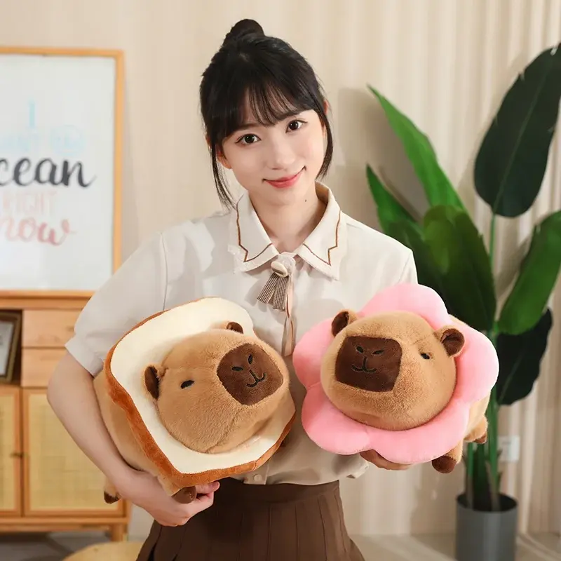 Kawaii Creative Capybara Plush Doll Lying Bee Flower Bread Lion Turned Capybara Plush Toy Pillow Birthday Gift For Boys Girls