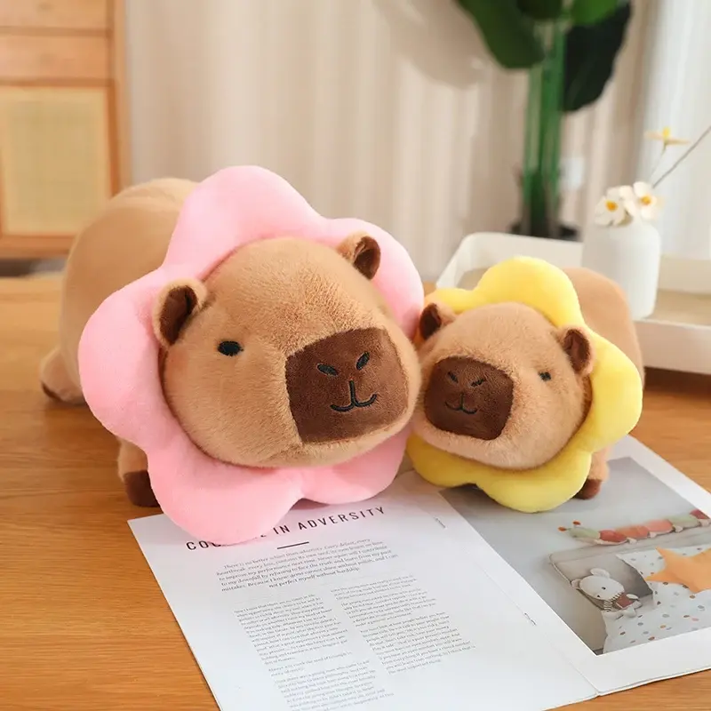 Kawaii Creative Capybara Plush Doll Lying Bee Flower Bread Lion Turned Capybara Plush Toy Pillow Birthday Gift For Boys Girls