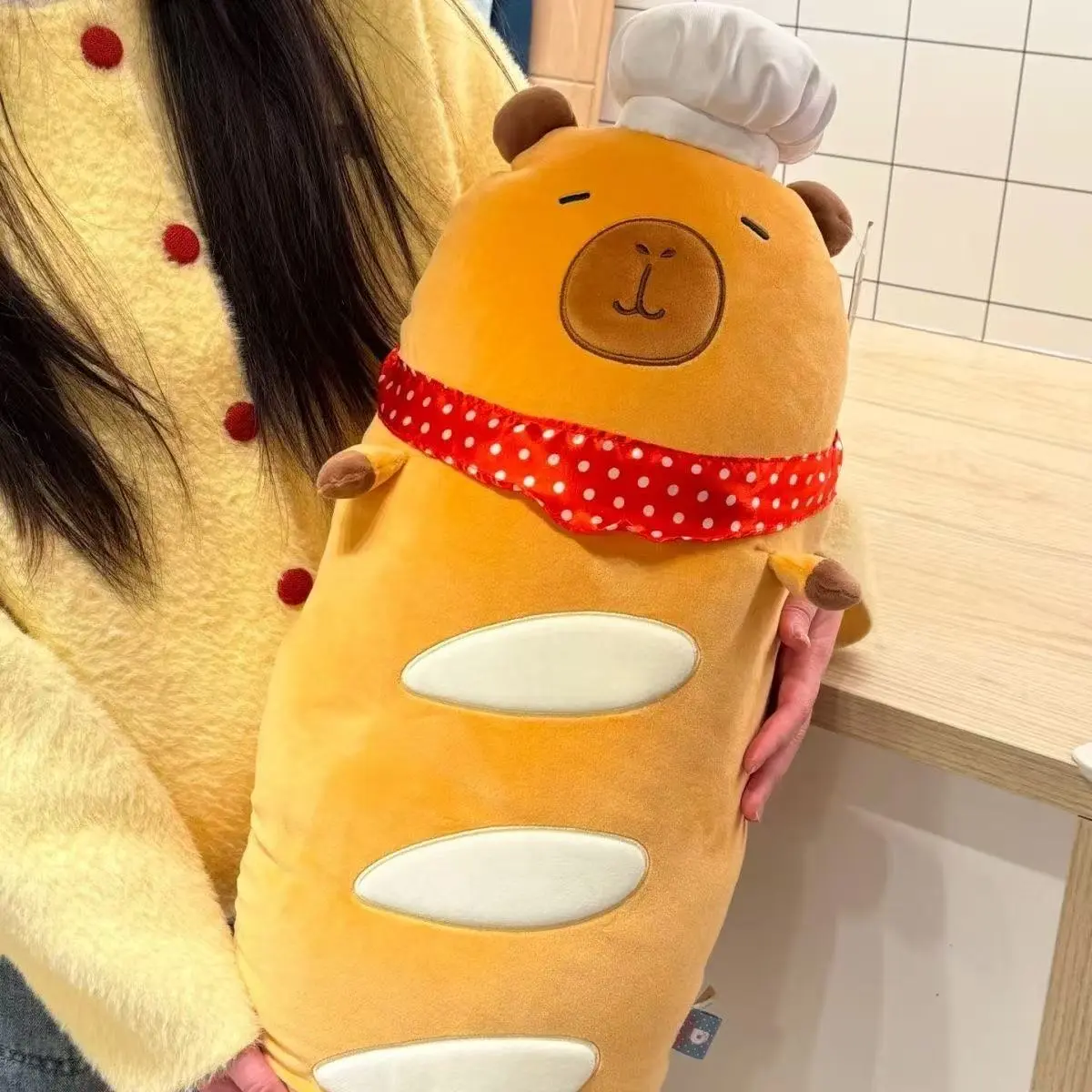 62cm Kawaii Capybara Plush Toy Stuffed  Chef's Cap Capibara Long Sleep Soft Pillow Sofa Cushion Nap Sleeping Toys for Kids