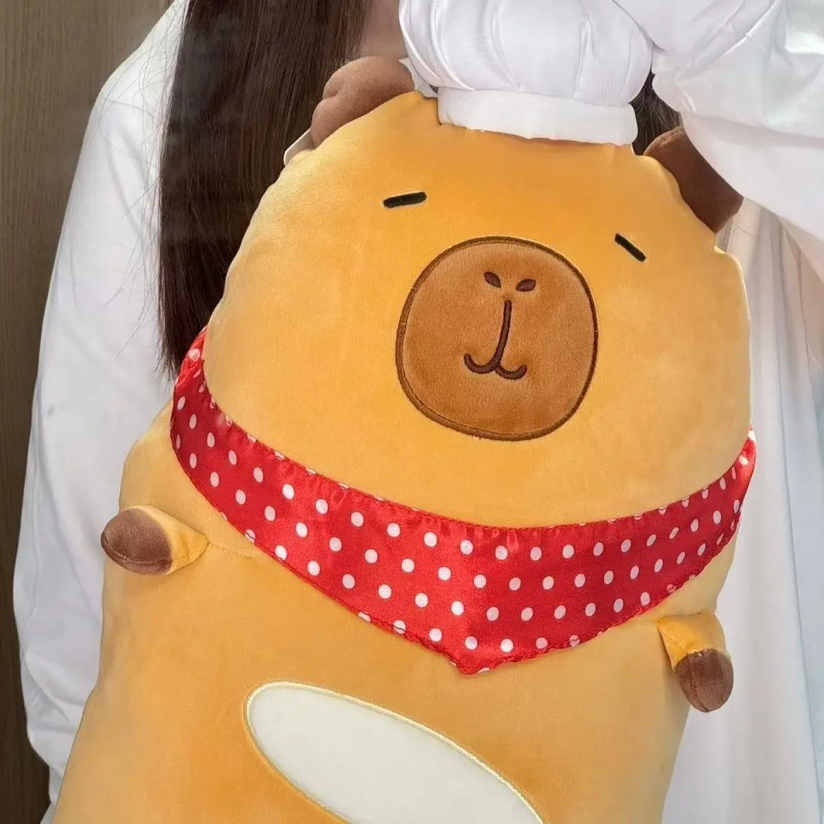 62cm Kawaii Capybara Plush Toy Stuffed  Chef's Cap Capibara Long Sleep Soft Pillow Sofa Cushion Nap Sleeping Toys for Kids