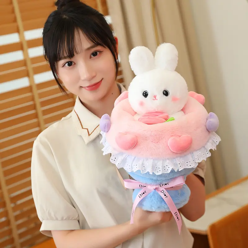 Cute Rabbit Bouquet Plush Toy Home Decor Kawaii Flowers Bunny Bear Doll Bouquet Girls Stuffed Toys Valentine's Day Birthday Gift