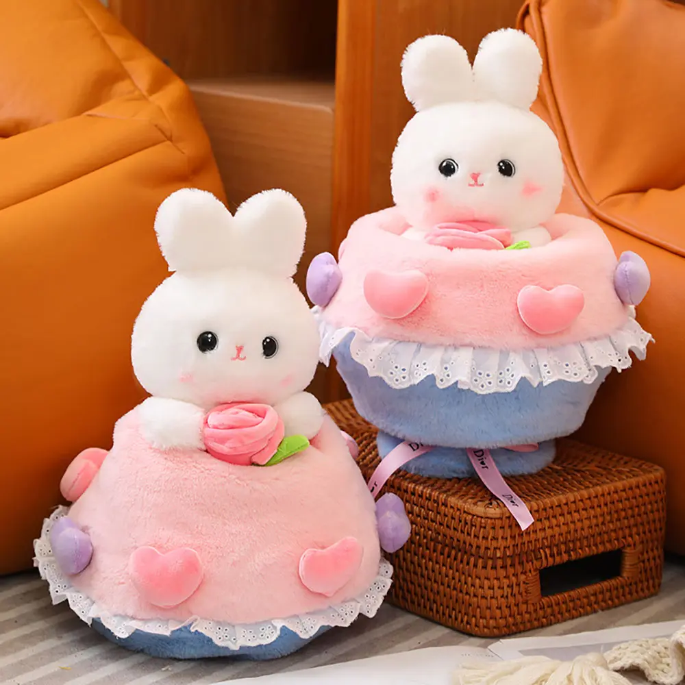 Cute Rabbit Bouquet Plush Toy Home Decor Kawaii Flowers Bunny Bear Doll Bouquet Girls Stuffed Toys Valentine's Day Birthday Gift