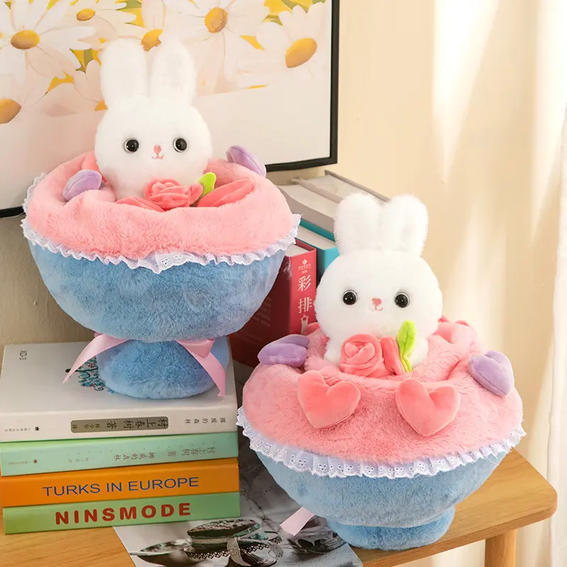 Cute Rabbit Bouquet Plush Toy Home Decor Kawaii Flowers Bunny Bear Doll Bouquet Girls Stuffed Toys Valentine's Day Birthday Gift