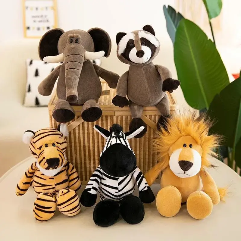 Kawaii Jungle Animal Plush Toys Forest Animal 25CM Plush Dog Zebra Elephant Lion Fox Giraffe Children's Toys Doll Birthday Gift