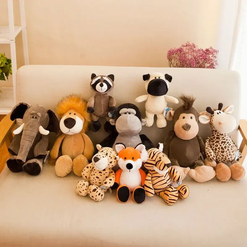 Kawaii Jungle Animal Plush Toys Forest Animal 25CM Plush Dog Zebra Elephant Lion Fox Giraffe Children's Toys Doll Birthday Gift