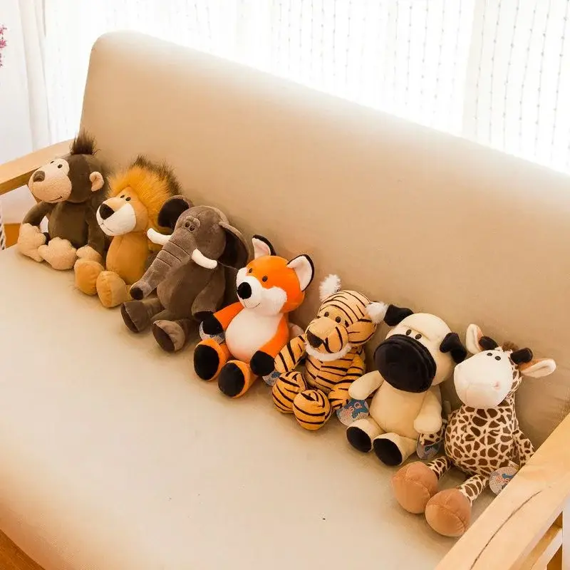 Kawaii Jungle Animal Plush Toys Forest Animal 25CM Plush Dog Zebra Elephant Lion Fox Giraffe Children's Toys Doll Birthday Gift
