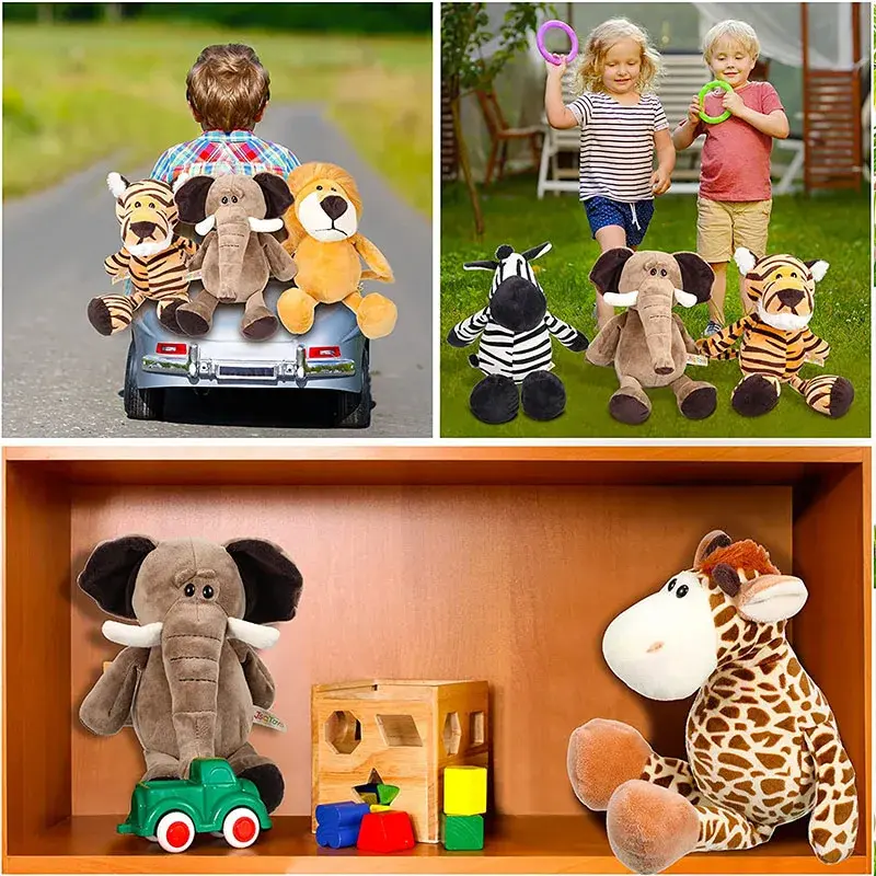 Kawaii Jungle Animal Plush Toys Forest Animal 25CM Plush Dog Zebra Elephant Lion Fox Giraffe Children's Toys Doll Birthday Gift