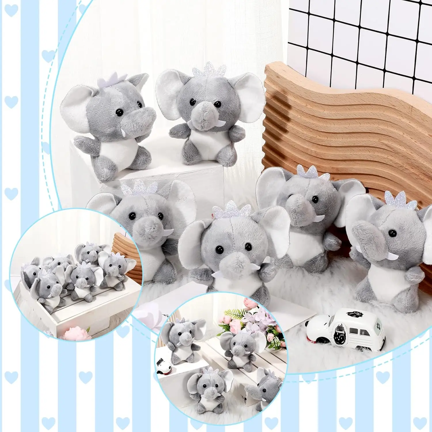 8-48PCS Mini Elephant Stuffed Animals 4Inch Cute Elephant Plush Toys Baby Stuffed Elephant Toy for Baby Shower Birthday Gifts