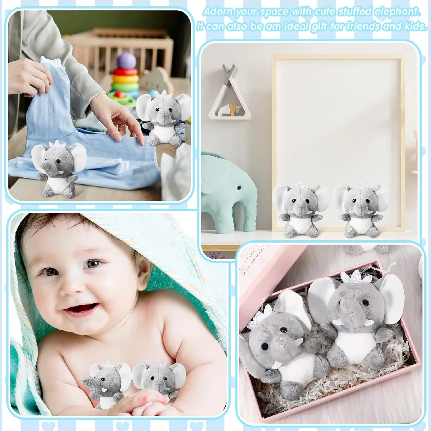 8-48PCS Mini Elephant Stuffed Animals 4Inch Cute Elephant Plush Toys Baby Stuffed Elephant Toy for Baby Shower Birthday Gifts