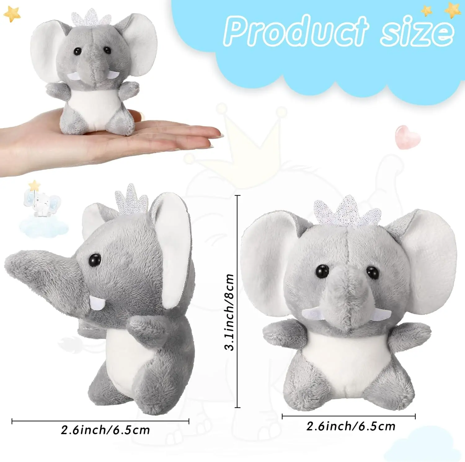 8-48PCS Mini Elephant Stuffed Animals 4Inch Cute Elephant Plush Toys Baby Stuffed Elephant Toy for Baby Shower Birthday Gifts