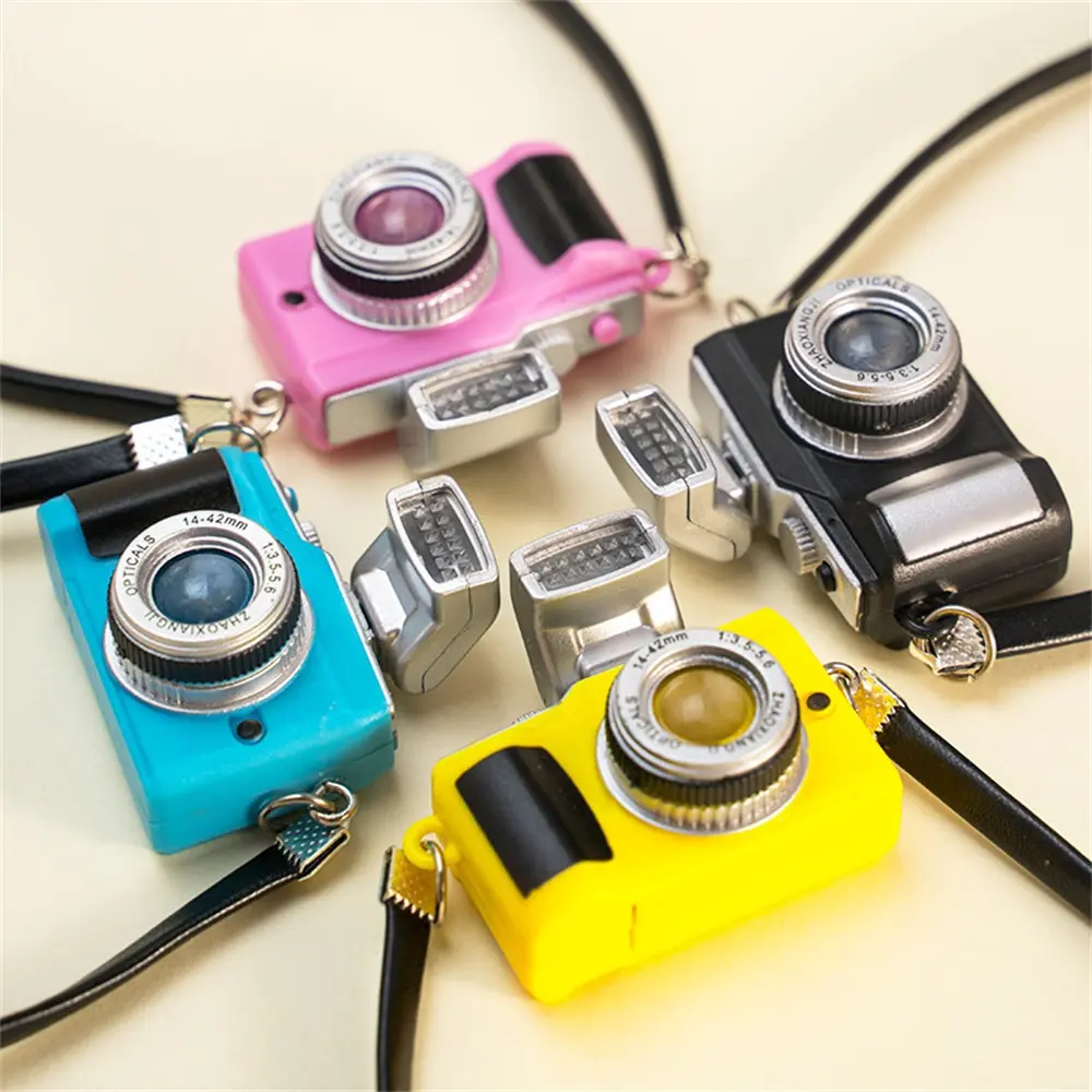 Mini Doll Camera Model with Flash Leather Lanyard Idol Cotton Doll Camera DIY Toy Dress Up Accessories Wholesale Retail