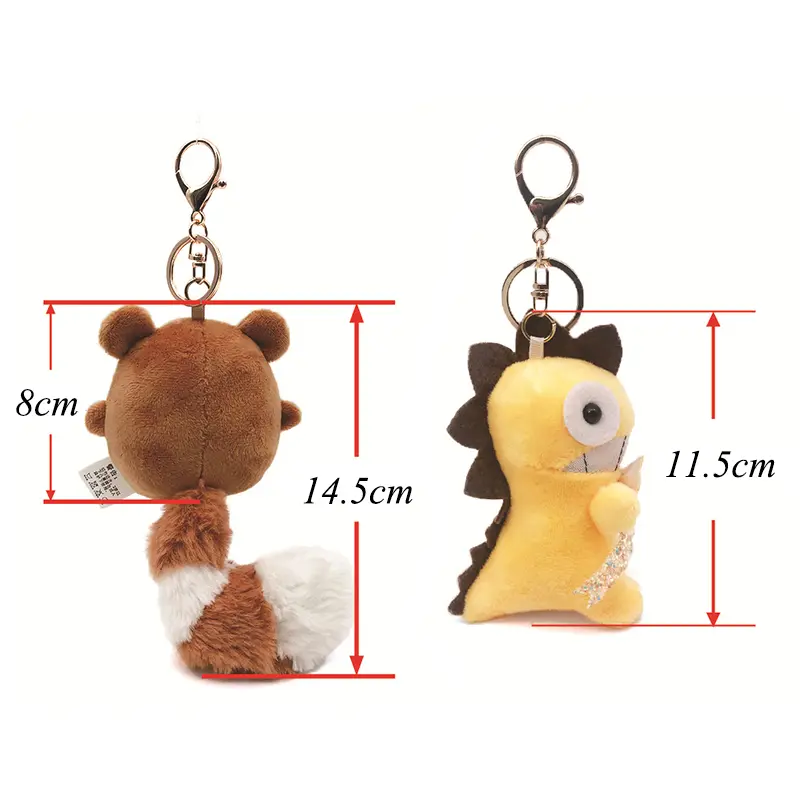 Cute Cartoon Soft Animal Plush Keychain Toy Bulldog Tiger Bear Elephant Dinosaur Deer Rabbit Raccoon Hairy Shark Cute Plush Gift