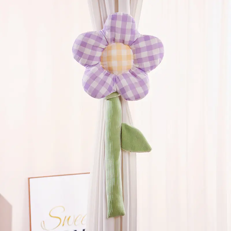 New Pastoral Style Tartan Flower Plush Curtain Buckle Soft Prety Decor For Room Curtain Practical Plush Toys For Family