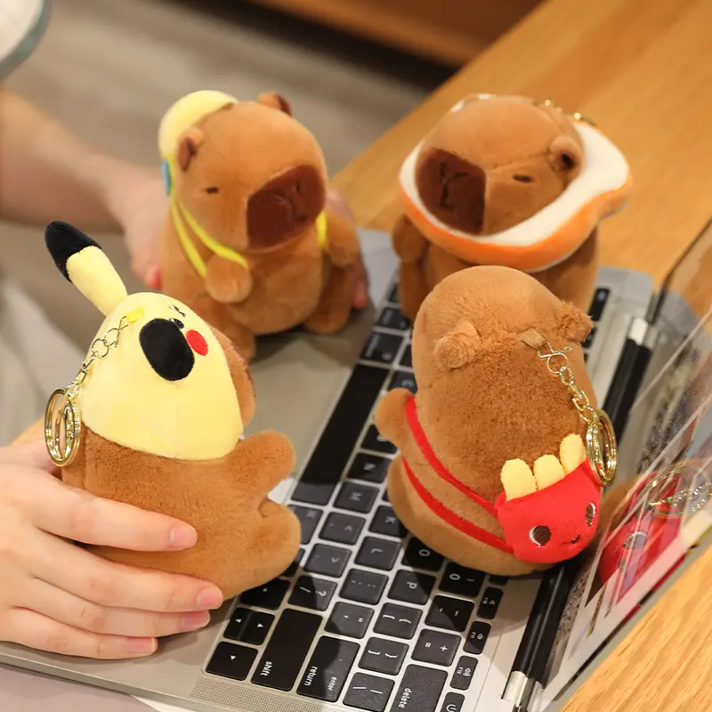 Headgear Capybara Plush Pendant Toy Kawaii Cartoon Kapibala Bag Accessory Cute Animal Stuffed Doll Keychain Kid Birthday Gift