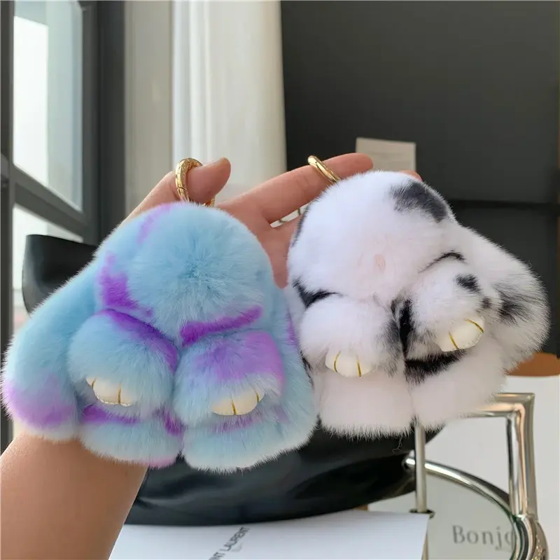 10cm Cute Plush Bunny Keychain Women Fur Pom Pom Angel Rabbit Key Ring Hare Pompom Plush Dolls Toy Girls Bag Key Pendant