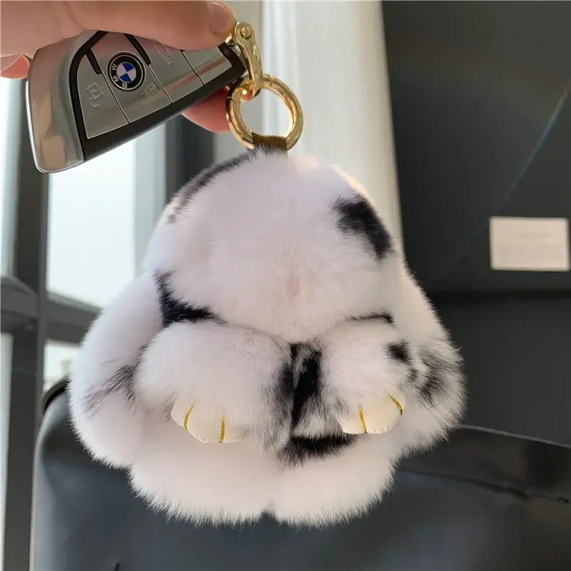 10cm Cute Plush Bunny Keychain Women Fur Pom Pom Angel Rabbit Key Ring Hare Pompom Plush Dolls Toy Girls Bag Key Pendant