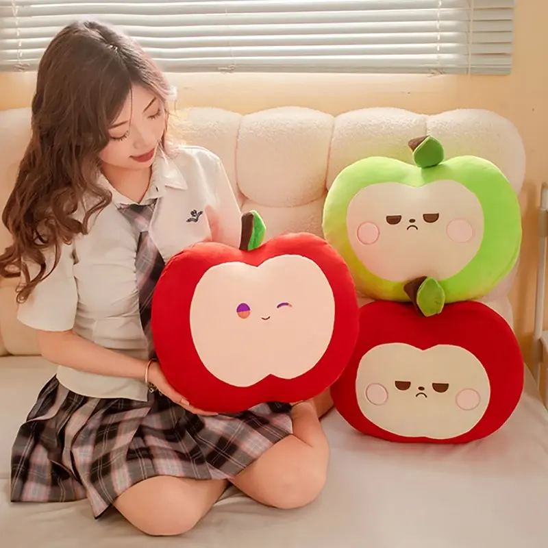 Squishy Red or Green Apple Plush Toy Pillow Stuffed Soft Fruit Apple Doll Cute Huggable Pillow Kids Christmas Birthday Gift