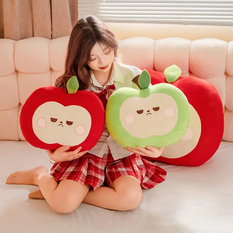 Squishy Red or Green Apple Plush Toy Pillow Stuffed Soft Fruit Apple Doll Cute Huggable Pillow Kids Christmas Birthday Gift
