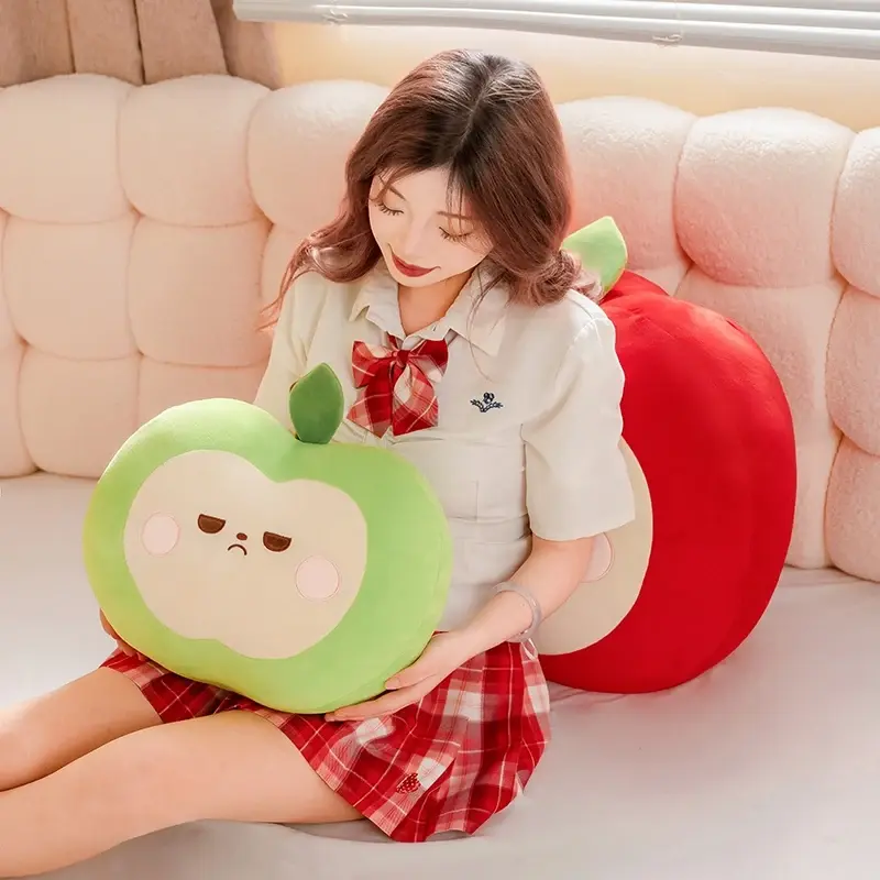 Squishy Red or Green Apple Plush Toy Pillow Stuffed Soft Fruit Apple Doll Cute Huggable Pillow Kids Christmas Birthday Gift