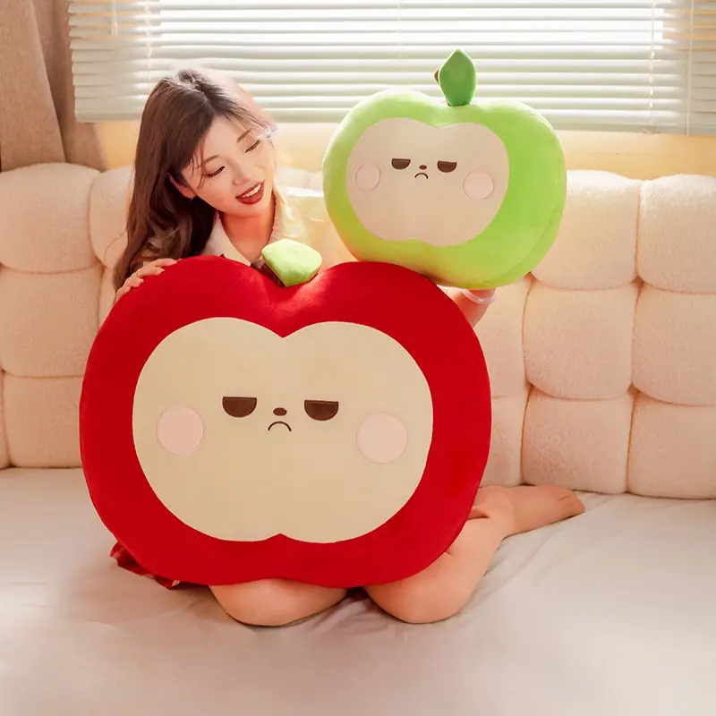 Squishy Red or Green Apple Plush Toy Pillow Stuffed Soft Fruit Apple Doll Cute Huggable Pillow Kids Christmas Birthday Gift