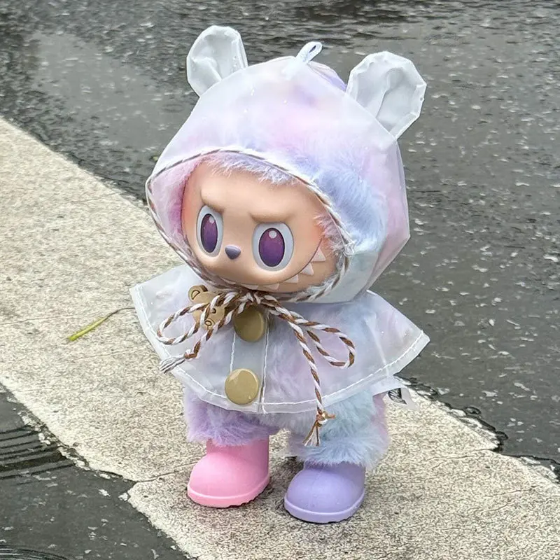 17cm Labubu Raincoat with Boots Doll Clothes Heartbeat Macaron Outfits Labubu DIY Accessories