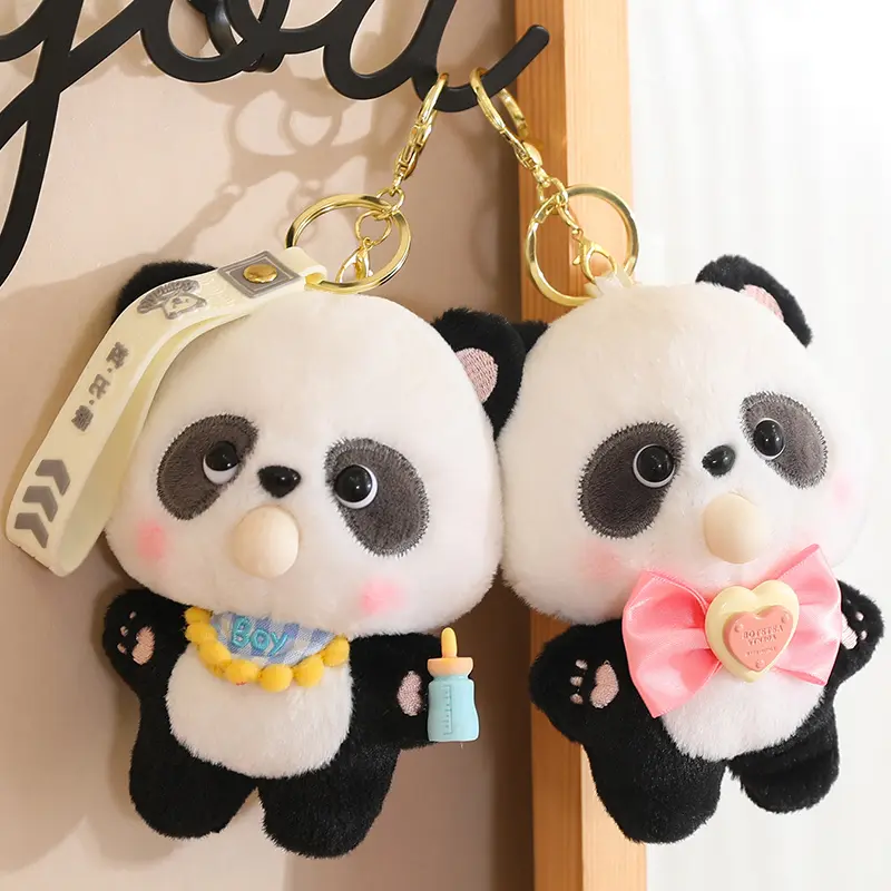 Can Bubble Panda Plush Keychain Cartoon Doll Pendant for Women Bag Kawaii Plushies Toys Car Keyring Holiday Gift