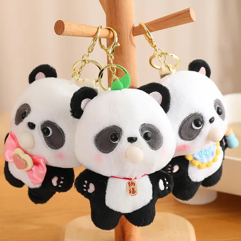Can Bubble Panda Plush Keychain Cartoon Doll Pendant for Women Bag Kawaii Plushies Toys Car Keyring Holiday Gift