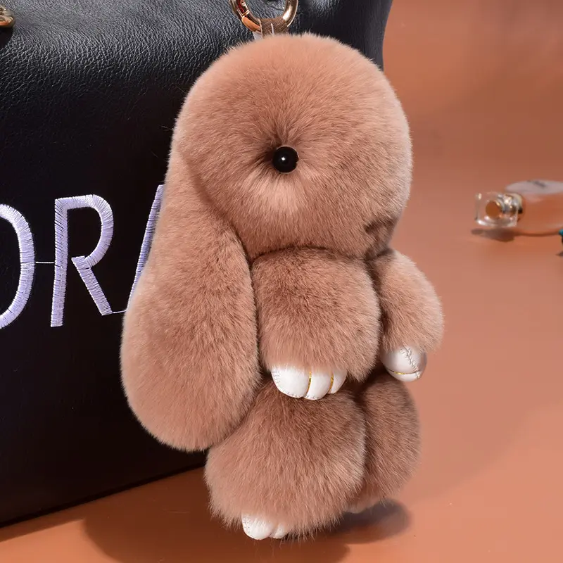 14cm Cute Plush Bunny Keychain Women Fur Pom Pom Angel Rabbit Key Ring Hare Pompom Plush Dolls Toy Girls Bag Car Key Pendant