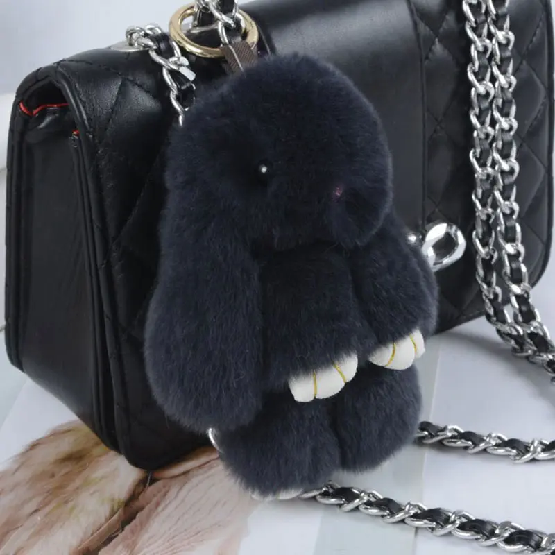 14cm Cute Plush Bunny Keychain Women Fur Pom Pom Angel Rabbit Key Ring Hare Pompom Plush Dolls Toy Girls Bag Car Key Pendant