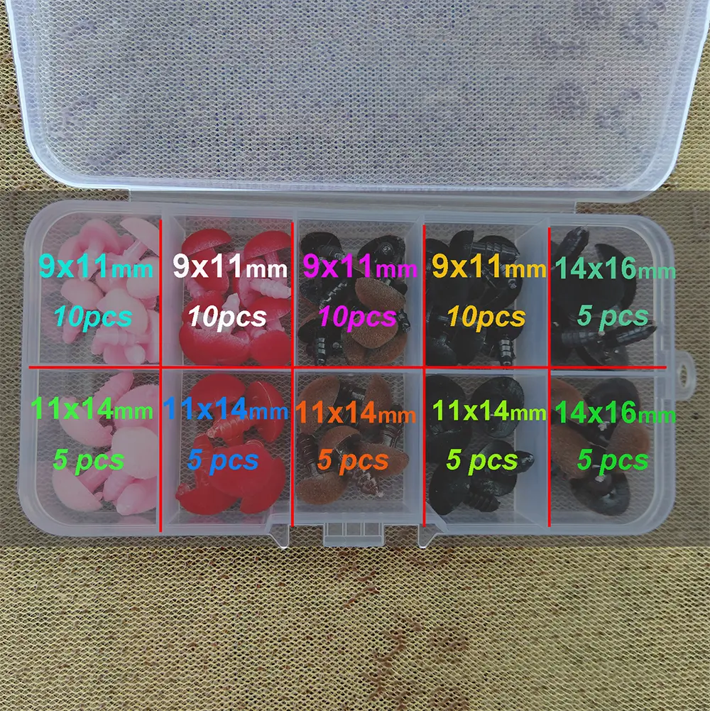 70pcs Plastic Safety Noses For Crochet Toys Amigurumi Mix Set Box Pink/Red/Black/Brown Nose Animal for Bear Puppet Dolls Toys