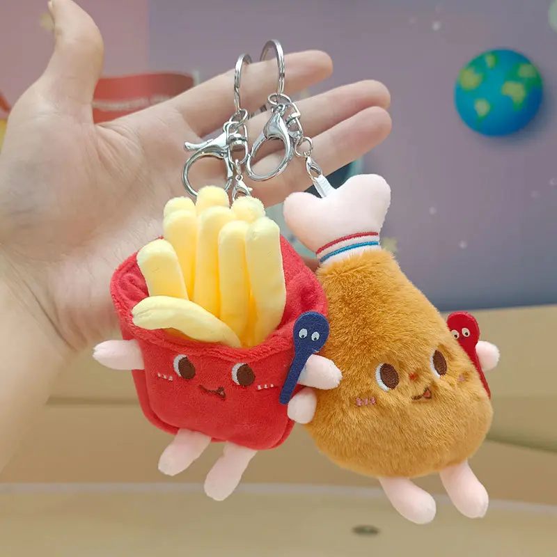 12cm Kawaii Food Bread Hamburger Hot Dog French Fries Plush Doll Soft Stuffed Plush Pendant Keychains for Children Gifts Toys