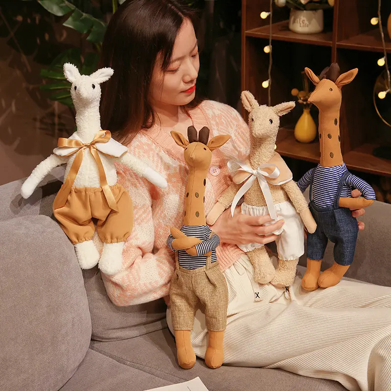 INS Kawaii Animal Baby Bedroom Accompanying Dolls Cute Giraffe Plush Toys For Children Stuffed Alpaca Doll for Kids Comfort Toys
