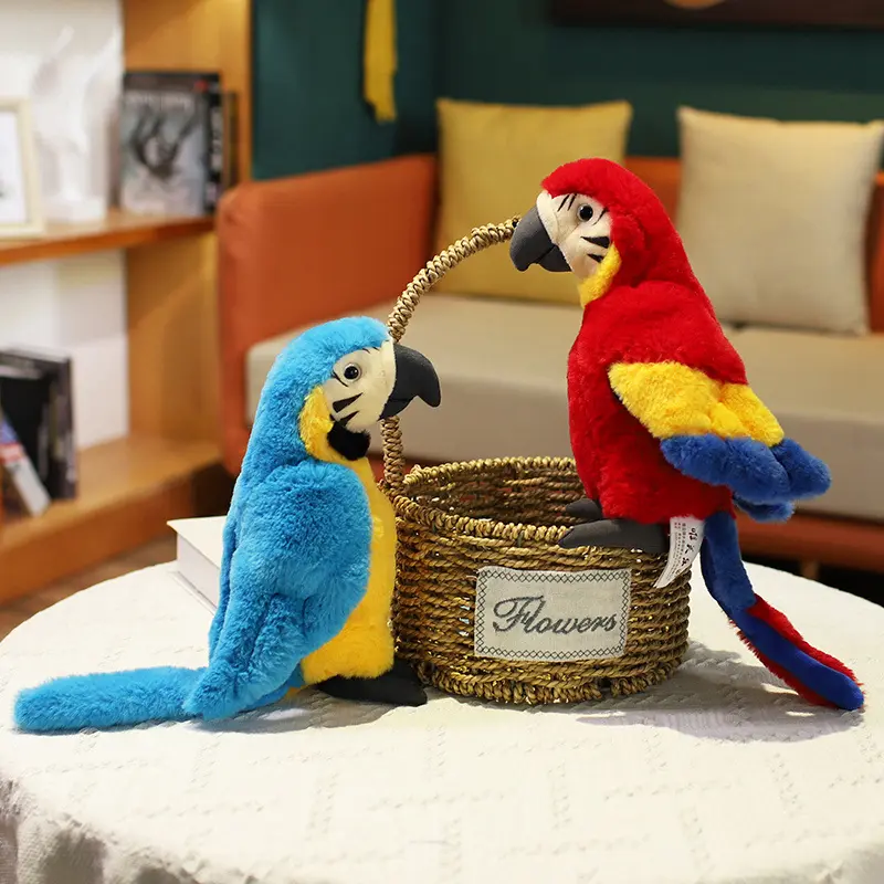 25cm Lifelike Parrot Plush Toy Simulation Macaw Doll Cartoon Stuffed Bird Animal Plush Doll Birthday Gift for Kids Home Decor