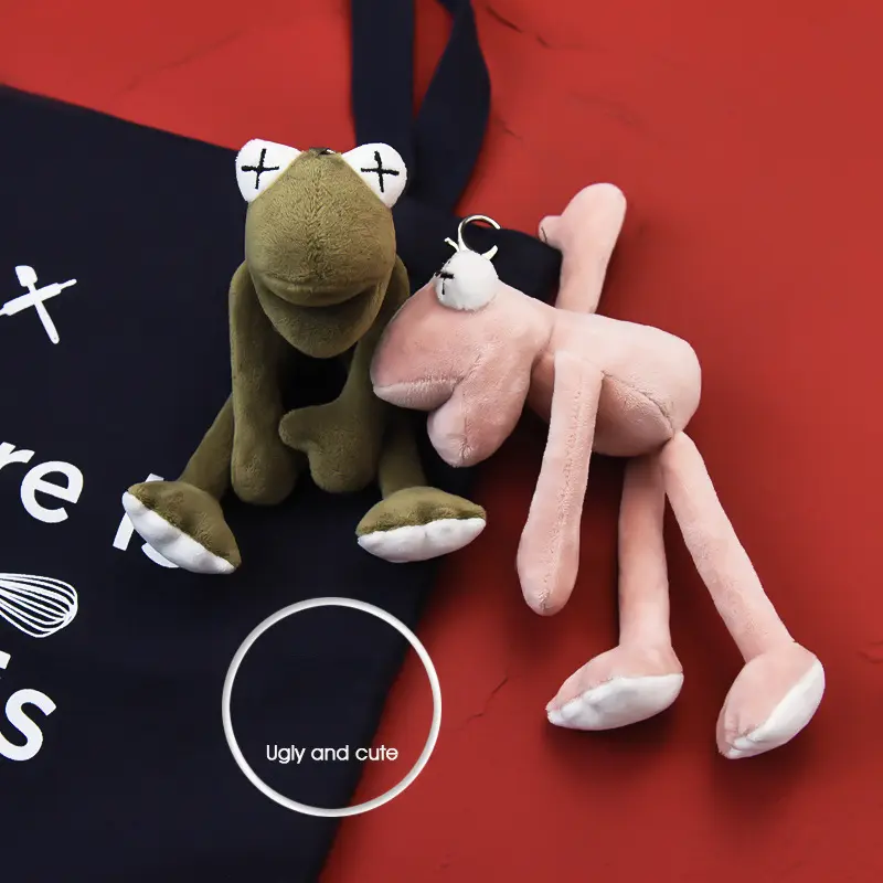 Cute Cartoon Animal Plush Toy Keychain Backpack Keychain Long Leg Frog Bear Lion Bread Dog Teddy Bear Expression Doll Cute Gift