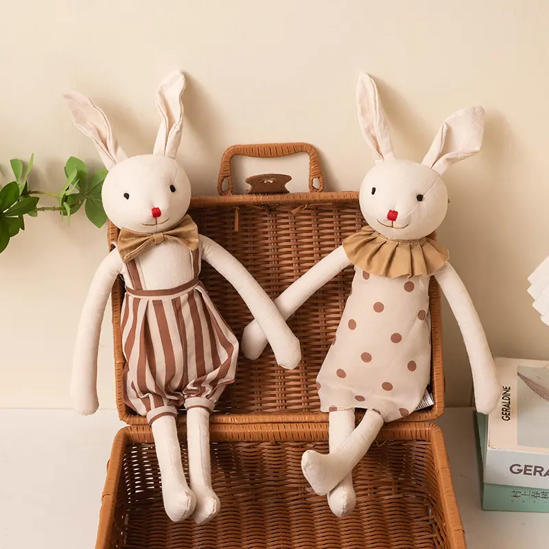 Stuffed Bunny Cloth Dress Toys Smoothing Toy for Infant  Cuddling sleep doll for Girls Handmade Diversity Brown Rabbit Plushie