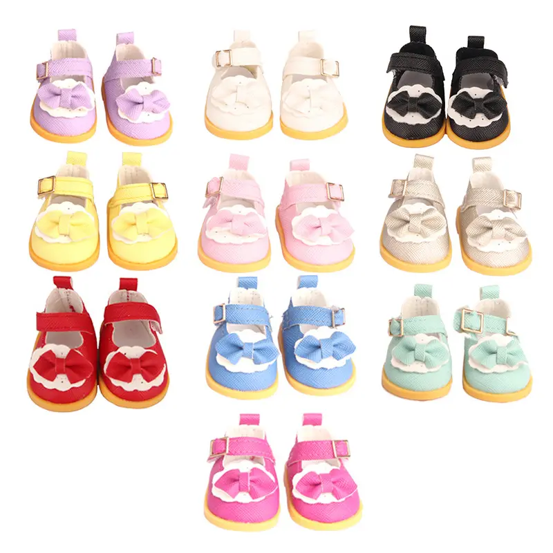 14inch PU Leather Bow Doil Doll Mini Shoes 5cm Sequin Wear For 20cm Toys American Dolls Girl's Gift