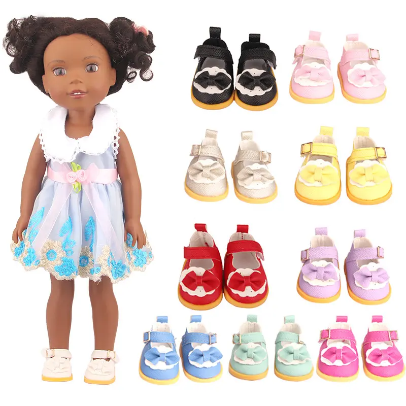 14inch PU Leather Bow Doil Doll Mini Shoes 5cm Sequin Wear For 20cm Toys American Dolls Girl's Gift